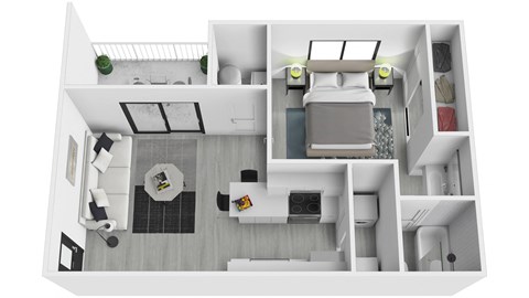 Floor plan for 1 bed, 1 bath, 563 sqft